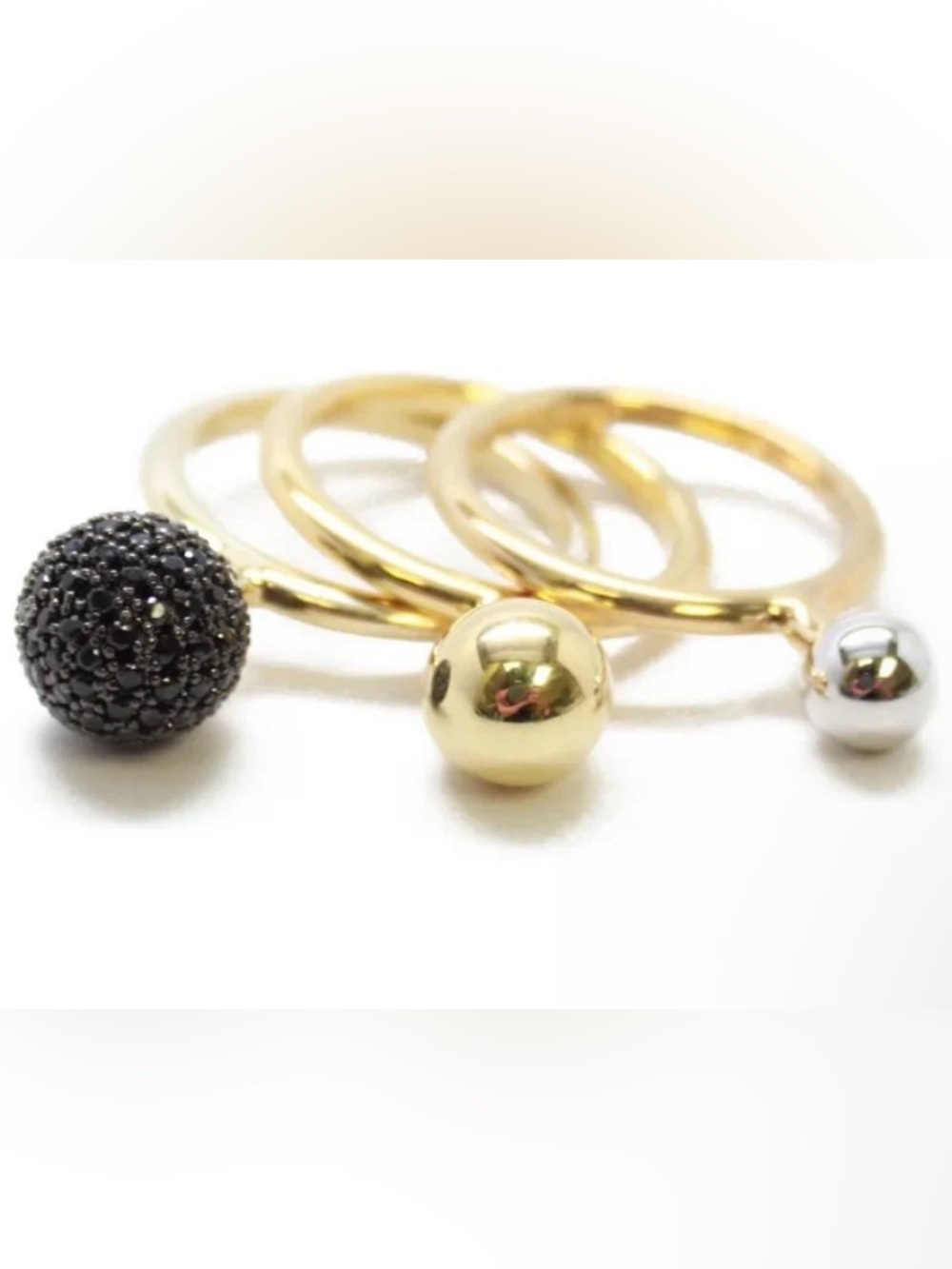 nOir Jewelry Gold Tone Ring Charm Set with Black Pavé and Silver Accents size 8